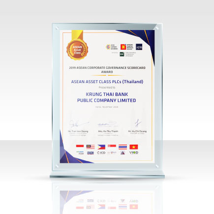 รางวัล Best Bank Website 2018 รางวัล 2019 ASEAN Corporate Governance Scorecard Award ประเภท ASEAN Asset Class PLCs (Thailand)